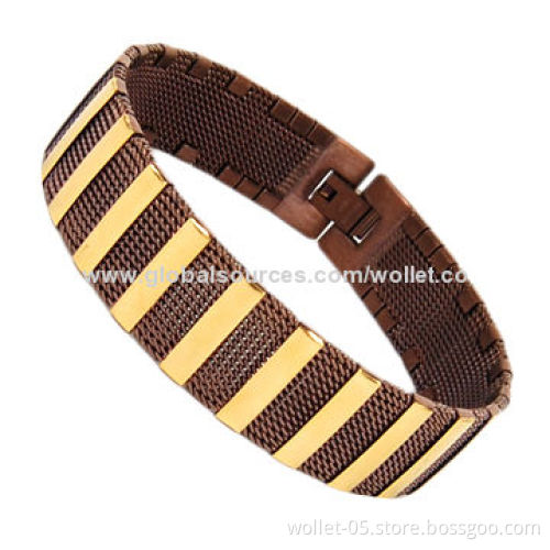 Men's Stainless Steel Bracelet, IP Brown Plating and IP Gold Plating, Suitable for Promotional Gifts